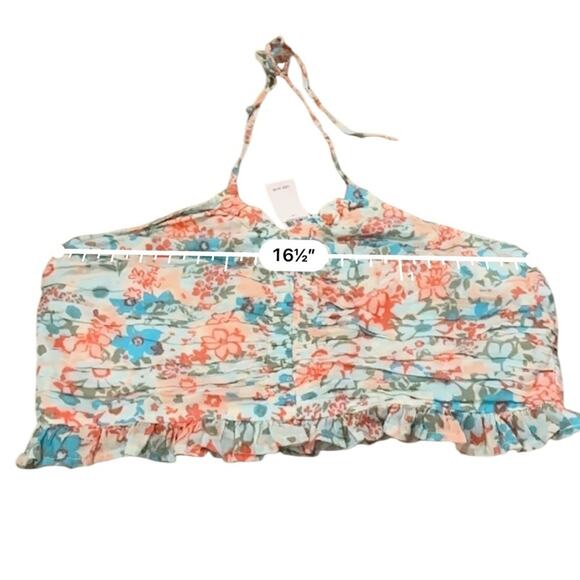 American Eagle White Multicolor Smocked Halter Neck Crop Top Sz L‎ NEW - Picture 5 of 7